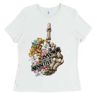 White sensitive savage skeleton middle finger Ladies Tee - FaDigitalArtStudio