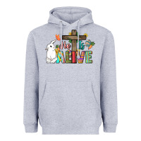 Heather Grey He is alive Easter Day Heavyweight Hoodie - HowdyJamesFarm