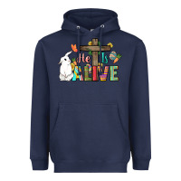 Navy He is alive Easter Day Heavyweight Hoodie - HowdyJamesFarm