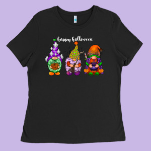 Happy Halloween Gnomes White Ladies Tee Designed By Racoondesign