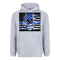 Heather Grey police flag patriotic skull Heavyweight Hoodie - TumblerDesignByShophia