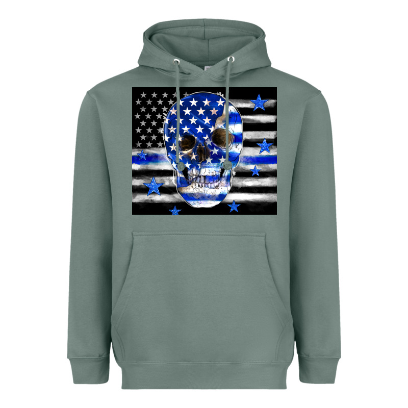 Police Flag Patriotic Skull Heavyweight Hoodie by TumblerDesignByShophia | Teevron