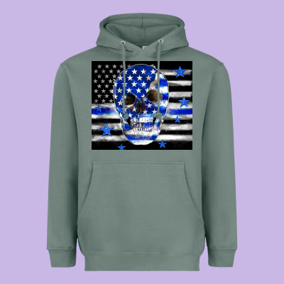 Police Flag Patriotic Skull Heavyweight Hoodie Designed By Tumblerdesignbyshophia