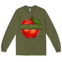 Army Green teacher life with apple Long Sleeve Tee - NancyCooperArtShop