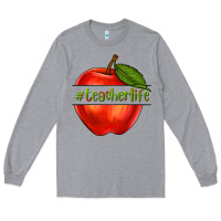Heather Grey teacher life with apple Long Sleeve Tee - NancyCooperArtShop
