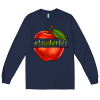 Navy teacher life with apple Long Sleeve Tee - NancyCooperArtShop
