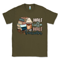 Army Green half coffee half bookworm Classic Tee - MaliasSmallBusiness