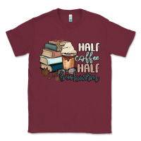 Burgundy half coffee half bookworm Classic Tee - MaliasSmallBusiness