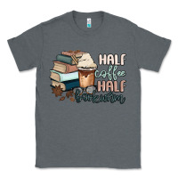 Charcoal Heather half coffee half bookworm Classic Tee - MaliasSmallBusiness