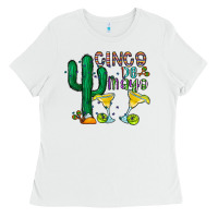 White cinco de mayo cactus Ladies Tee - CowhideDigitalArt