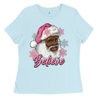 Baby Blue pink christmas african american santa believe Ladies Tee - RanaPortraitStore