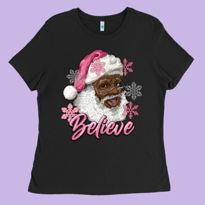 Pink Christmas African American Santa Believe Ladies Tee Designed By Ranaportraitstore