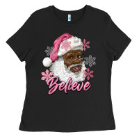 Black pink christmas african american santa believe Ladies Tee - RanaPortraitStore
