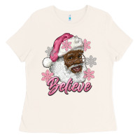 Bone pink christmas african american santa believe Ladies Tee - RanaPortraitStore