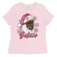 Bubblegum Pink pink christmas african american santa believe Ladies Tee - RanaPortraitStore