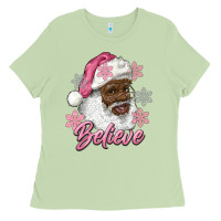 Matcha pink christmas african american santa believe Ladies Tee - RanaPortraitStore