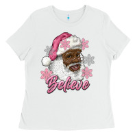 White pink christmas african american santa believe Ladies Tee - RanaPortraitStore