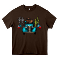 Chocolate Brown texas truck Heavy Core Tee - CowhideDigitalArt