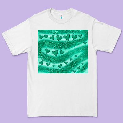 Green Glitter Heart Premium Tee Designed By Jahusdesignshop