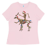 Bubblegum Pink skeleton deer santa Ladies Tee - FaDigitalArtStudio