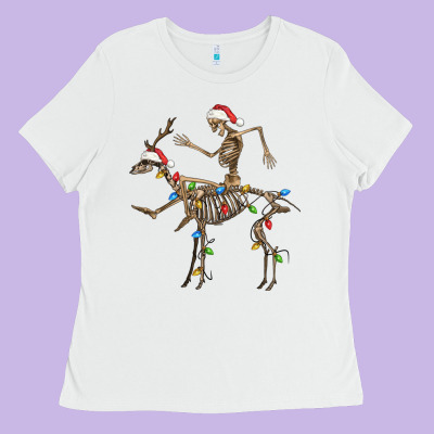Skeleton Deer Santa Ladies Tee Designed By Fadigitalartstudio