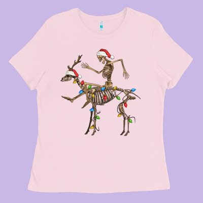 Skeleton Deer Santa Ladies Tee Designed By Fadigitalartstudio