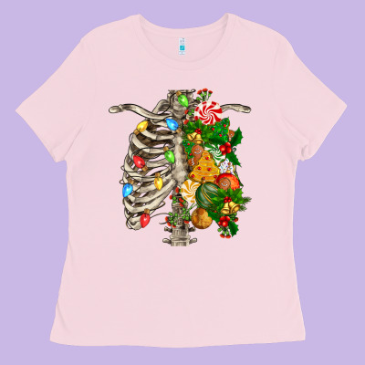 Skeleton Chest Christmas Ladies Tee Designed By Fadigitalartstudio