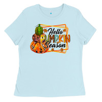 Baby Blue hello pumpkin season Ladies Tee - RacoonDesign