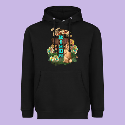 He Is Risen Bunny Cross Easter Day Heavyweight Hoodie Designed By Howdyjamesfarm