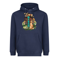Navy He is risen Bunny Cross Easter Day Heavyweight Hoodie - HowdyJamesFarm