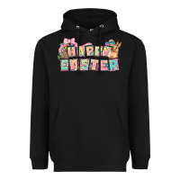 Black Happy Easter plate letters Easter Day Heavyweight Hoodie - HowdyJamesFarm