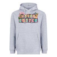 Heather Grey Happy Easter plate letters Easter Day Heavyweight Hoodie - HowdyJamesFarm
