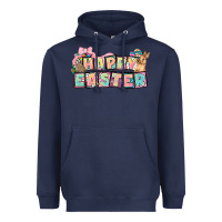 Navy Happy Easter plate letters Easter Day Heavyweight Hoodie - HowdyJamesFarm