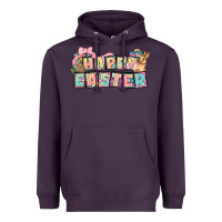 Plum Happy Easter plate letters Easter Day Heavyweight Hoodie - HowdyJamesFarm