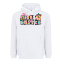 White Happy Easter plate letters Easter Day Heavyweight Hoodie - HowdyJamesFarm