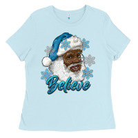 Baby Blue winter christmas african american santa believe Ladies Tee - RanaPortraitStore
