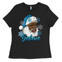 Black winter christmas african american santa believe Ladies Tee - RanaPortraitStore