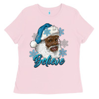 Bubblegum Pink winter christmas african american santa believe Ladies Tee - RanaPortraitStore