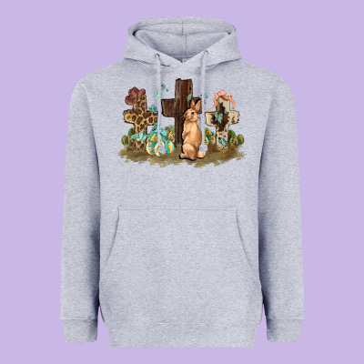 Western Rabbit Bunny With Crosses Easter Day Heavyweight Hoodie Designed By Howdyjamesfarm