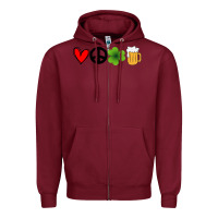 Burgundy Funny St Patricks Day Love Peace Clover and Beer Zipper Hoodie - Bettercallsaul