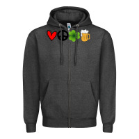 Charcoal Heather Funny St Patricks Day Love Peace Clover and Beer Zipper Hoodie - Bettercallsaul