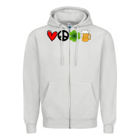 Dove Grey Funny St Patricks Day Love Peace Clover and Beer Zipper Hoodie - Bettercallsaul