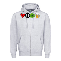 Heather Grey Funny St Patricks Day Love Peace Clover and Beer Zipper Hoodie - Bettercallsaul