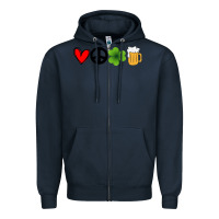 Navy Funny St Patricks Day Love Peace Clover and Beer Zipper Hoodie - Bettercallsaul