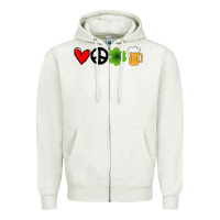Oatmeal Heather Funny St Patricks Day Love Peace Clover and Beer Zipper Hoodie - Bettercallsaul