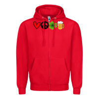 Red Funny St Patricks Day Love Peace Clover and Beer Zipper Hoodie - Bettercallsaul