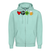 Funny St Patricks Day Love Peace Clover And Beer Zipper Hoodie | Teevron