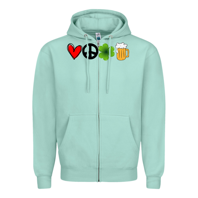 Funny St Patricks Day Love Peace Clover And Beer Zipper Hoodie by Bettercallsaul | Teevron