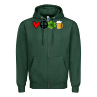Sports Green Funny St Patricks Day Love Peace Clover and Beer Zipper Hoodie - Bettercallsaul