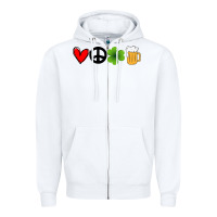 White Funny St Patricks Day Love Peace Clover and Beer Zipper Hoodie - Bettercallsaul